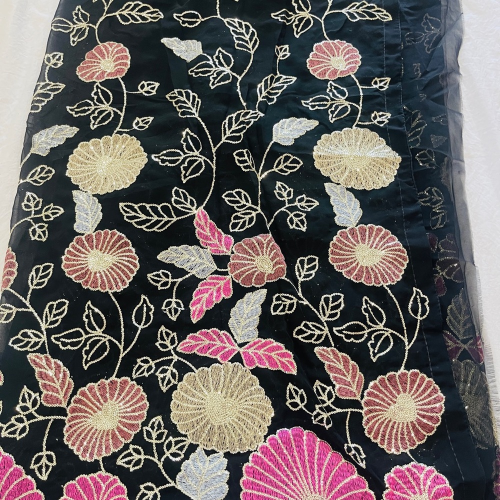 Floral Embroidered Black sequins georgette saree